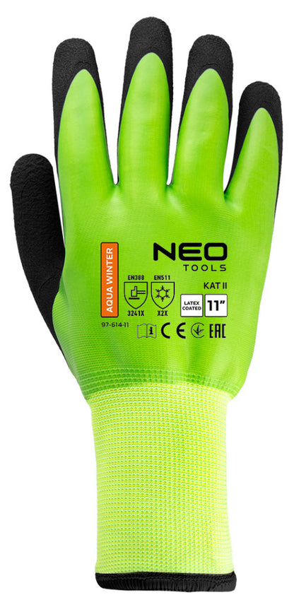NEO TOOLS Munkakesztyű, AquaWinter, hőszigetelt, vízálló, dupla latex bevonatú poliészter, 11 97-614-11