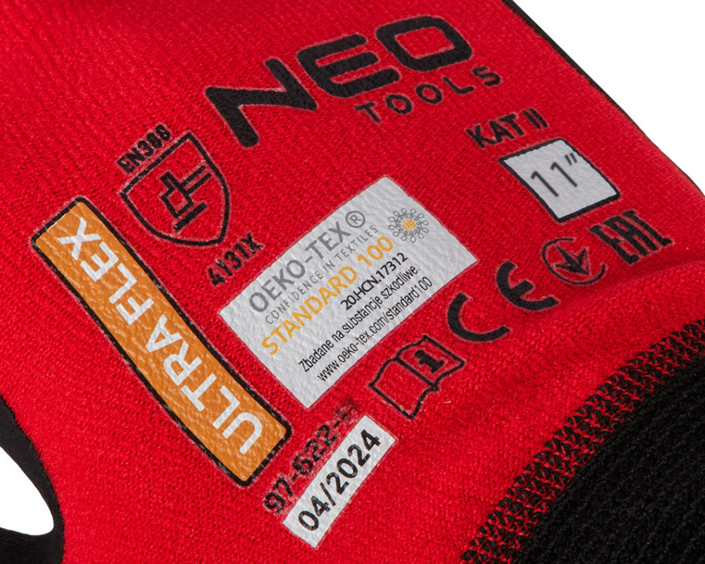 NEO TOOLS Munkakesztyű, Ultraflex, nylon-spandex, polimetilnitril (hab) bevonattal, 4131X, 11 97-622-11