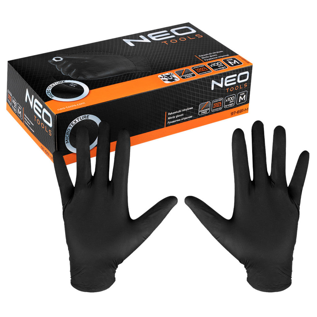 NEO TOOLS Munkakesztyű, perforált nitril, fekete, 100db, M 97-691-M