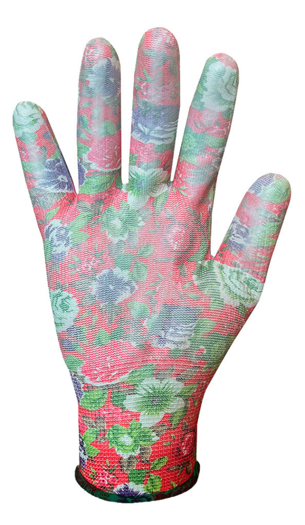VERTO Kertész kesztyű, PU bevonat, rózsamintás, 4131X, 7" 97H143