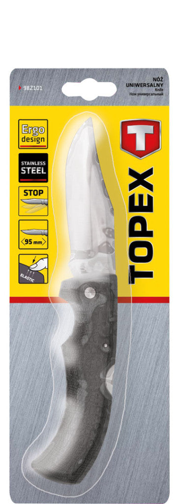 TOPEX Kés, összecsukható kés retesszel, 10cm penge, teljes 220mm 98Z101