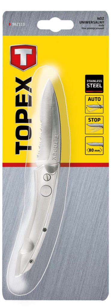 TOPEX Kés, összecsukható kés retesszel, 8cm penge, teljes 205mm 98Z110