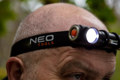 NEO TOOLS Fejlámpa + zseblámpa 2az1-ben, tölthető USB 800lum CREExML-T6 LED, 10W 99-026