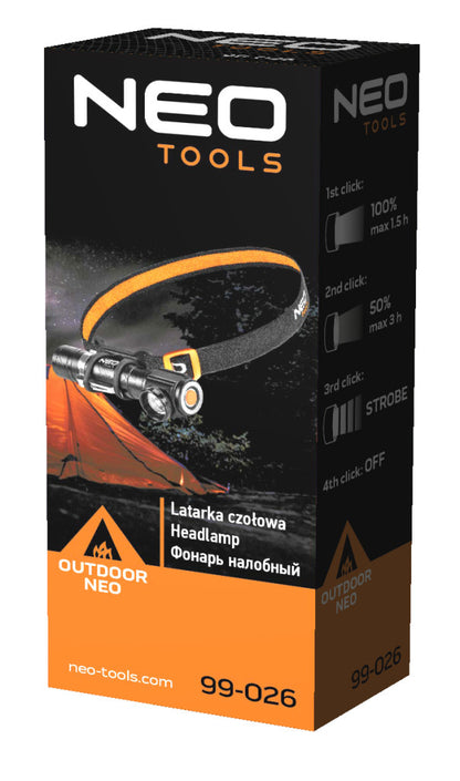 NEO TOOLS Fejlámpa + zseblámpa 2az1-ben, tölthető USB 800lum CREExML-T6 LED, 10W 99-026