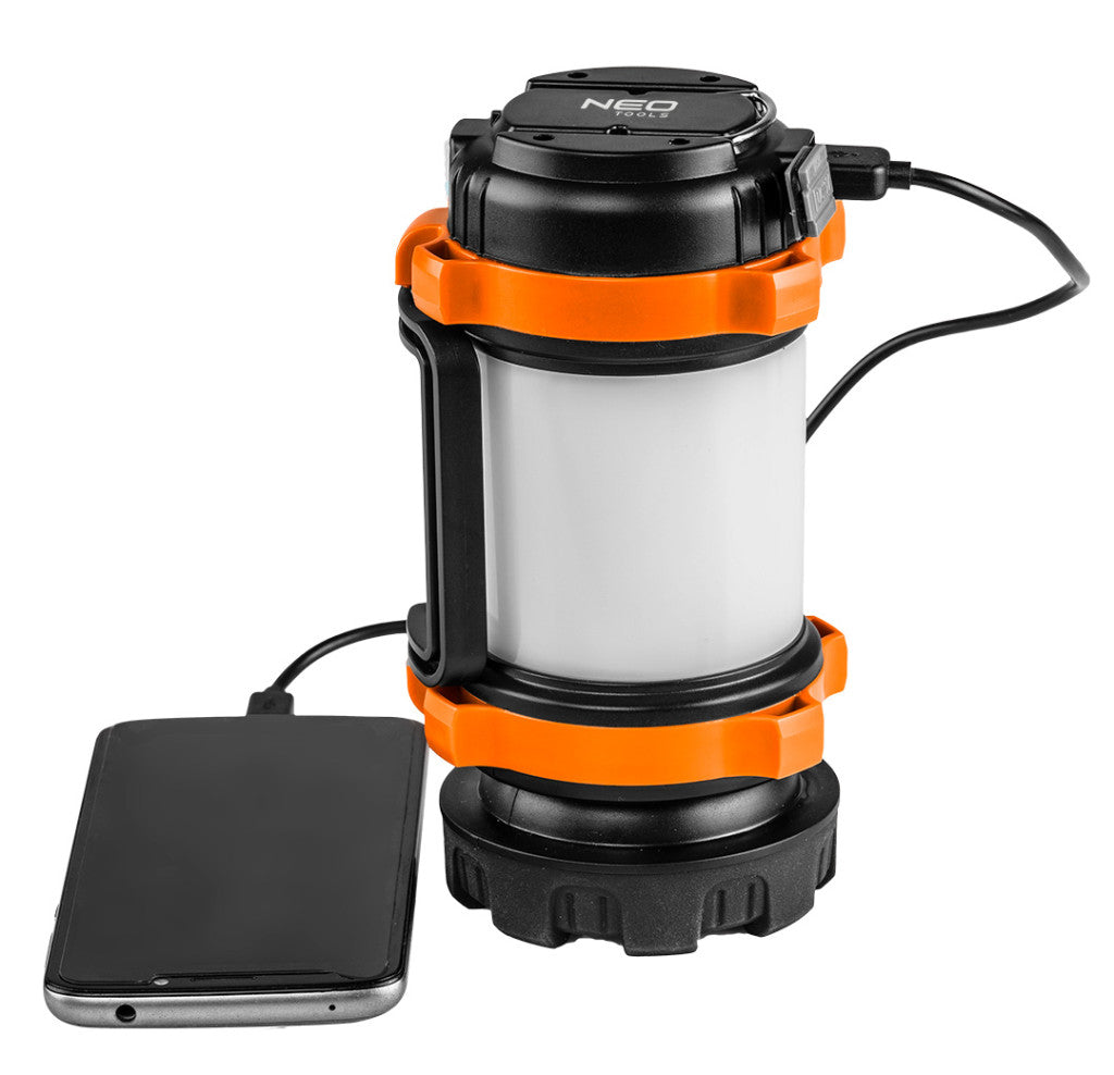NEO TOOLS Kempinglámpa, tölthető, 3 funkciós, 800lum, CREE T6 + SMD LED, powerbank funkció, 10W 99-031