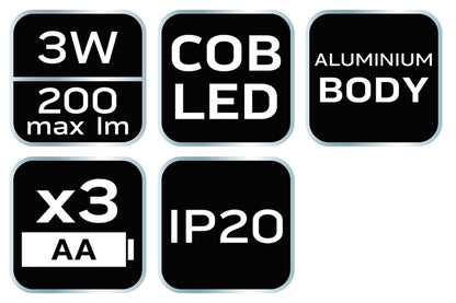 NEO TOOLS Zseblámpa, elemes 3xAA, 200lum, COB LED, 3W 99-032
