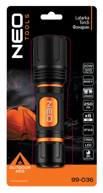 NEO TOOLS Zseblámpa, elemes 6xAA, 1500lum, CREExHP50.2 LED, 20W 99-036