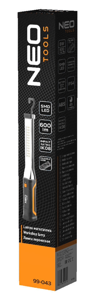 NEO TOOLS Akkus műhely-vizsgálólámpa, tölthető, 10W, SMD 600 lum 99-043