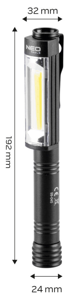 NEO TOOLS Műhely-vizsgálólámpa, elemes 3xAA, 400lum COB LED, 4W 99-045