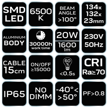 NEO TOOLS Reflektor 230V/20W, 1600lum, SMD led 2 év garanciával 99-051