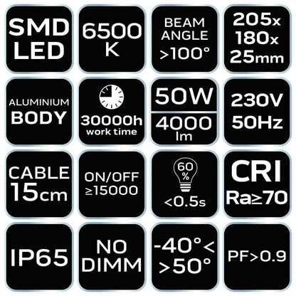 NEO TOOLS Reflektor 230V/50W, 4000lum, SMD led 2 év garanciával 99-053