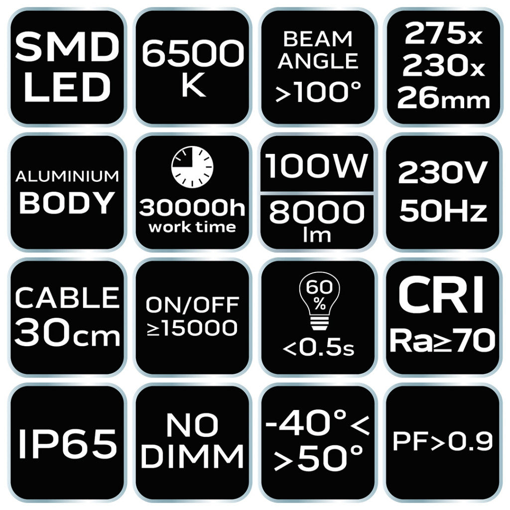NEO TOOLS Reflektor 230V/100W, 8000lum, SMD led 2 év garanciával 99-054