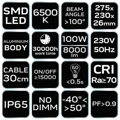 NEO TOOLS Reflektor 230V/100W, 8000lum, SMD led 2 év garanciával 99-054