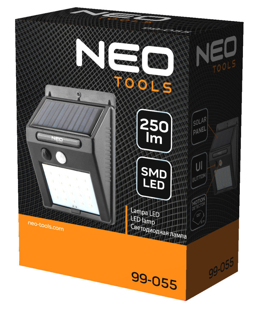 NEO TOOLS Napelemes fali reflektor 20 SMD LED 200lum, mozgásérzékelő 99-055