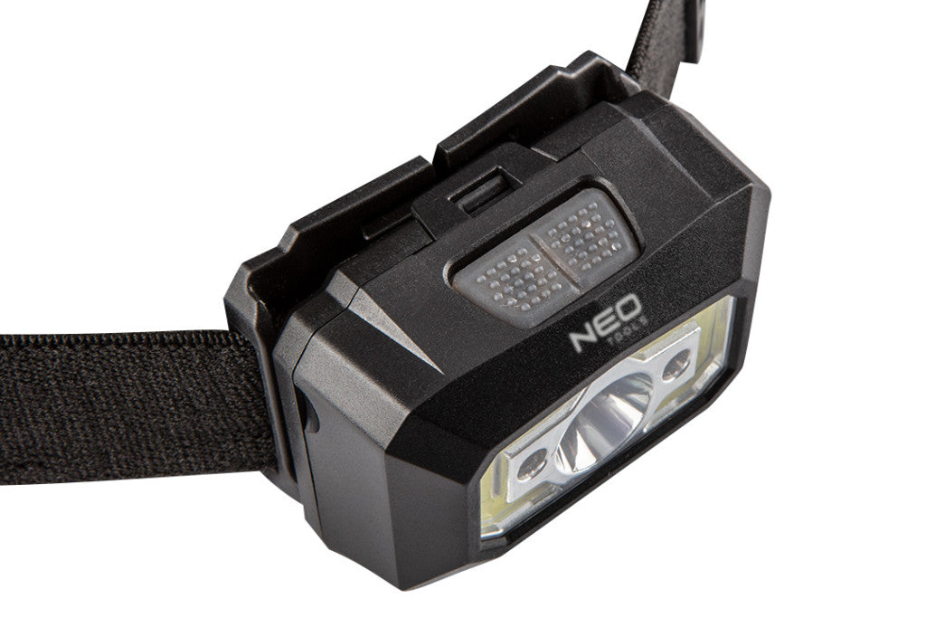 NEO TOOLS Fejlámpa, tölthető, USB, 250 lum, COB LED + mozgásérzékelővel 99-073