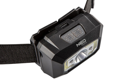 NEO TOOLS Fejlámpa, tölthető, USB, 250 lum, COB LED + mozgásérzékelővel 99-073