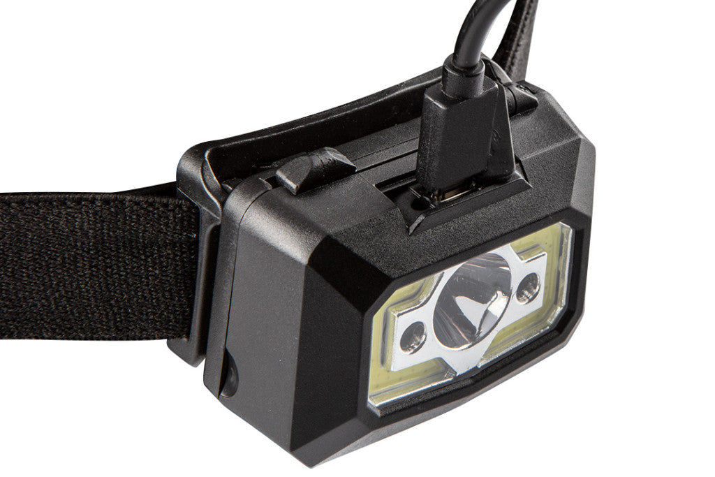 NEO TOOLS Fejlámpa, tölthető, USB, 250 lum, COB LED + mozgásérzékelővel 99-073