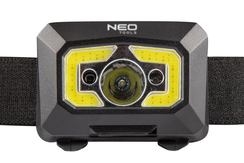 NEO TOOLS Fejlámpa, tölthető, USB, 250 lum, COB LED + mozgásérzékelővel 99-073
