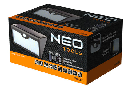 NEO TOOLS Napelemes fali reflektor távirányítóval, mozgásérzékelő, SMD LED 900 lum 99-091