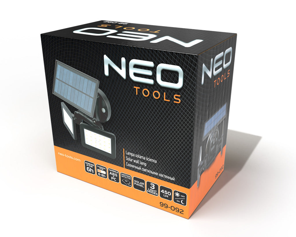 NEO TOOLS Napelemes fali dupla reflektor SMD LED 450lum 99-092