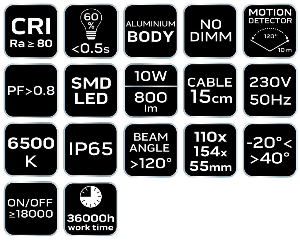 NEO TOOLS Reflektor, mozgásérzékelős, 230V/10W, 800lum, SMD led 2 év garanciával 99-094