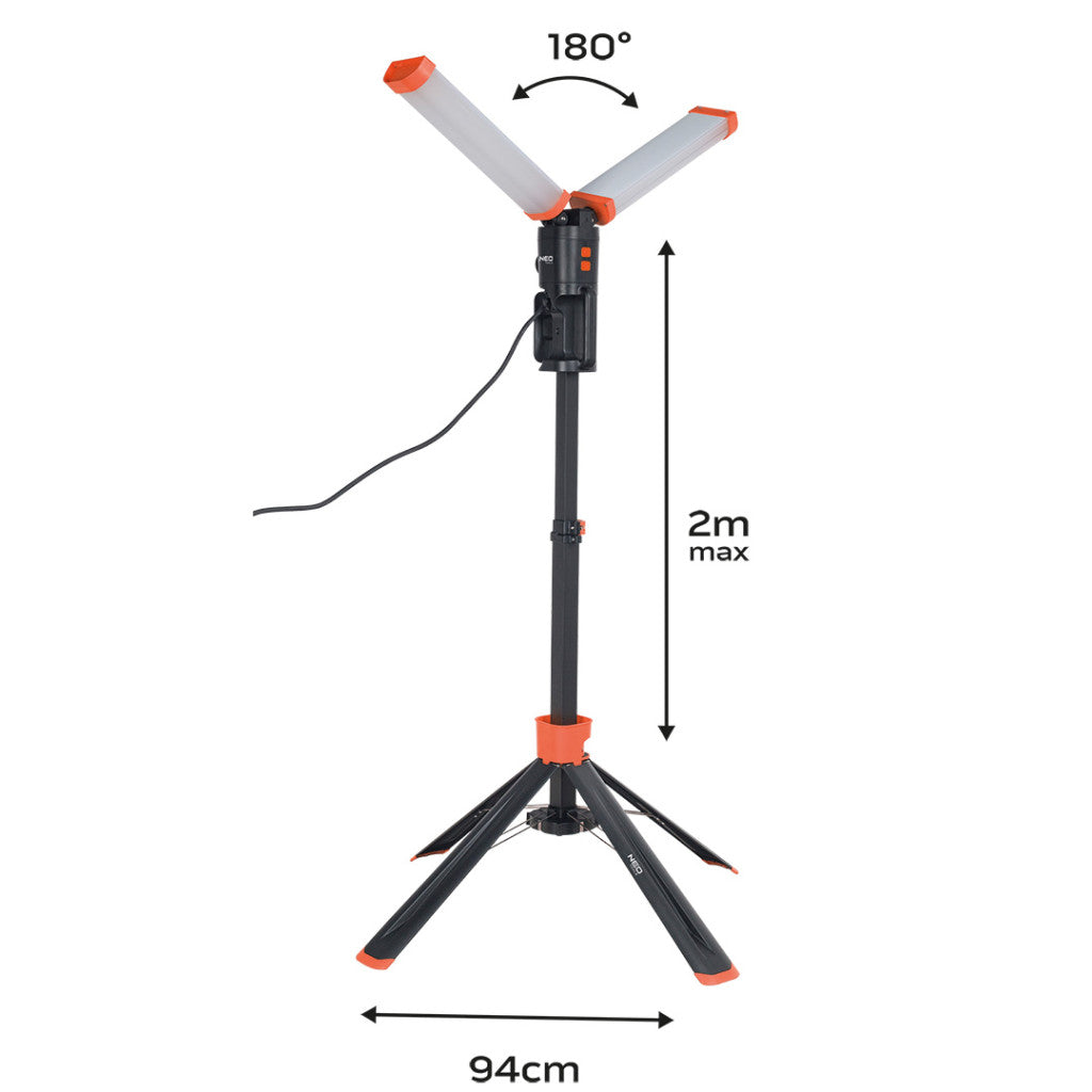 NEO TOOLS Állványos reflektor, 2x4300 lum LED fényforrás, 360fokban elforgatható 2 év garanciával 99-099