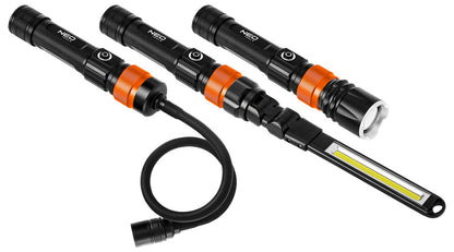 NEO TOOLS Akkus 3az1-ben vizsgálólámpa, tölthető, 350lum COB LED, 3W, IP44 99-107