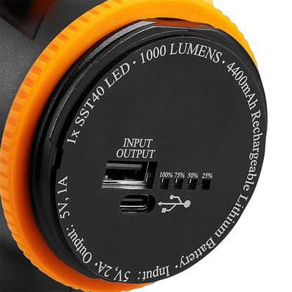 NEO TOOLS Keresőlámpa, 1000lm fényerő, 3,7V/2200mAh akku, vízálló, powerbank funkció, töltéskijelző, 350m hatótávolság 99-114