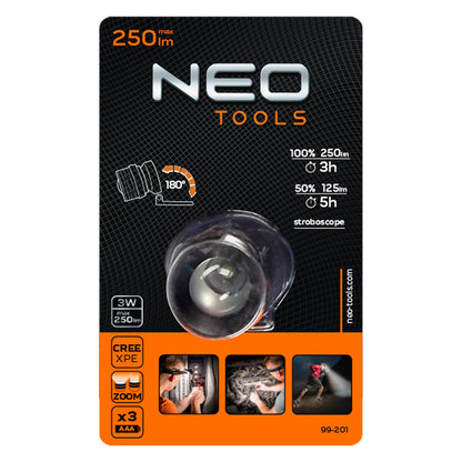 NEO TOOLS Fejlámpa 250 lum, fókuszálható, CREExPE, 3xAAA 99-201