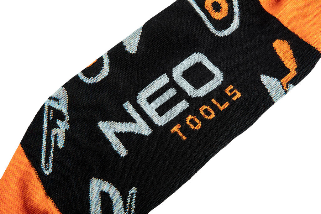 NEO TOOLS Munkazokni, 80% pamut, szerszám mintás 39-42, narancs/fekete GD017