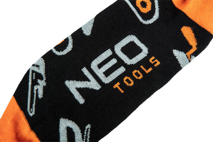 NEO TOOLS Munkazokni, 80% pamut, szerszám mintás 39-42, narancs/fekete GD017