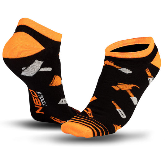 NEO TOOLS Munkazokni, 80% pamut, szerszám mintás 39-42, narancs/fekete, Neo GD030