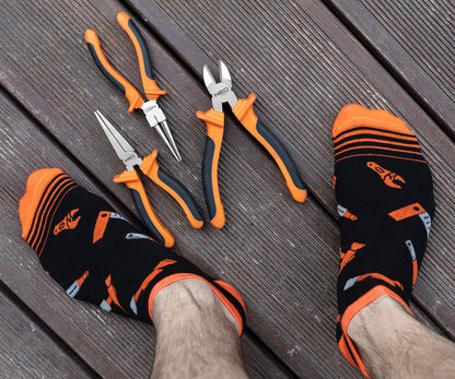NEO TOOLS Munkazokni, 80% pamut, szerszám mintás 39-42, narancs/fekete, Neo GD030