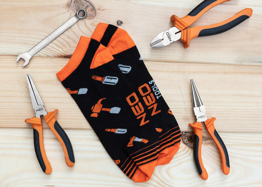 NEO TOOLS Munkazokni, 80% pamut, szerszám mintás 43-46, narancs/fekete, Neo GD031
