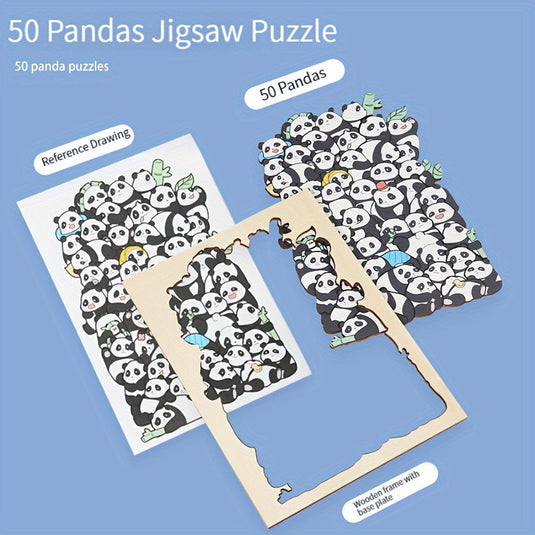 50 db-os fa puzzle, vegyes színekben, szabálytalan alakú kutya, macska, panda kialakítás