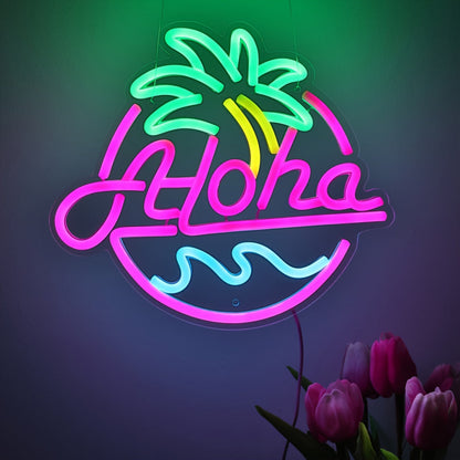 Aloha Pálmafa Tengerparti LED Neon Tábla