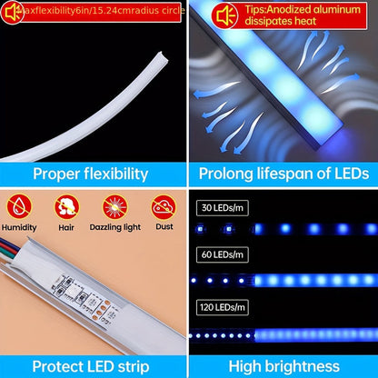 10 csomag 50 cm-es flexibilis ezüst LED csatorna tejfehér LED