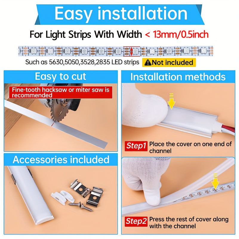 10 csomag 50 cm-es flexibilis ezüst LED csatorna tejfehér LED