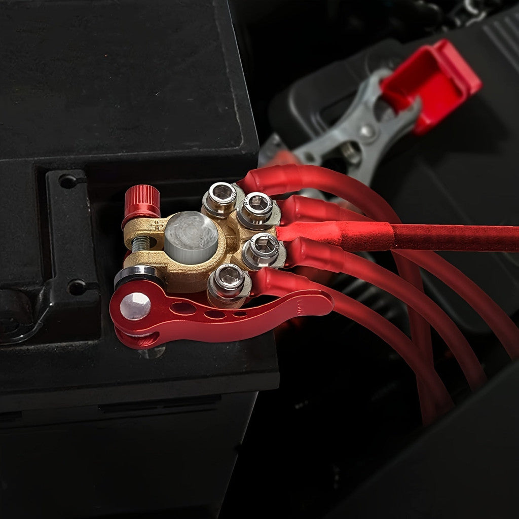 1 pár gyorscsatlakozós akkumulátorsaru-csatlakozó, 4-pólusú állkapoccsal, alumíniumötvözet ház, csavaros csatlakozású autóakkumulátorokhoz