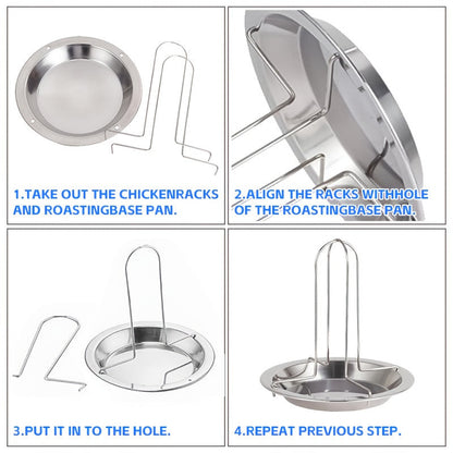 Rozsdamentes acél csirkesütő állvány csepegtető tálcával