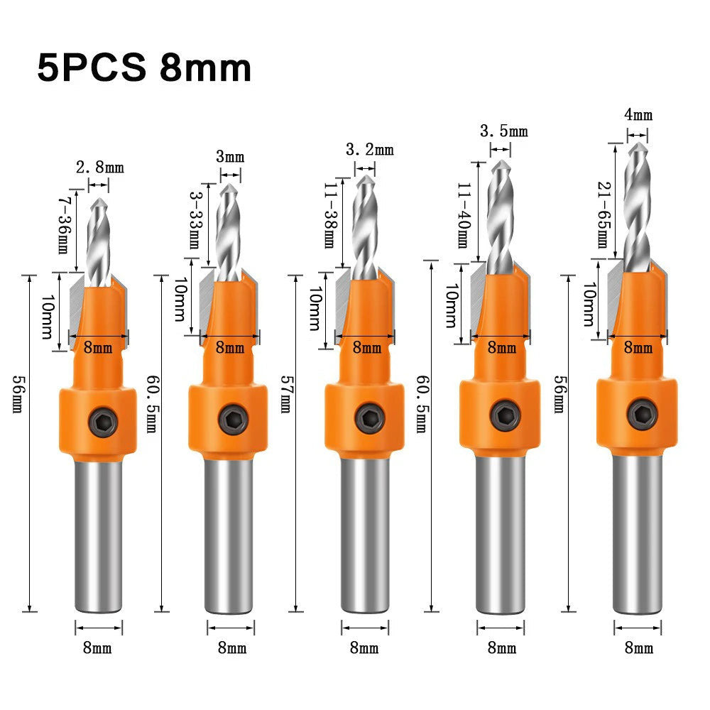 8 mm-es szárú HSS famegmunkáló süllyesztett maró bit