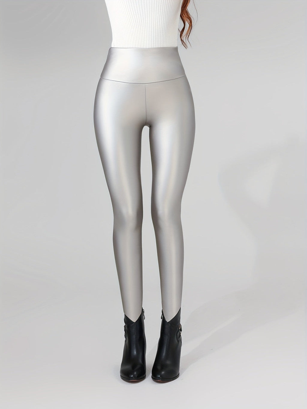 Magas Derekú Műbőr Plüss Bélésű Leggings