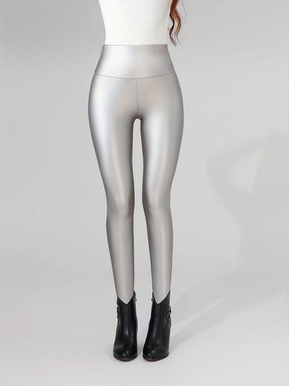 Magas Derekú Műbőr Plüss Bélésű Leggings