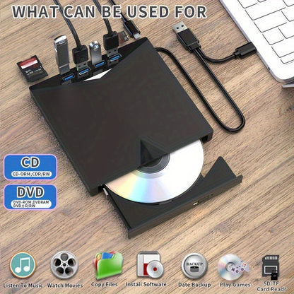 7-az-1-ben USB 3.0 Hordozható CD/DVD Meghajtó