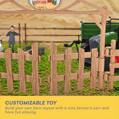 Zöld traktor és pótkocsi játékkészlet farmer kocsival