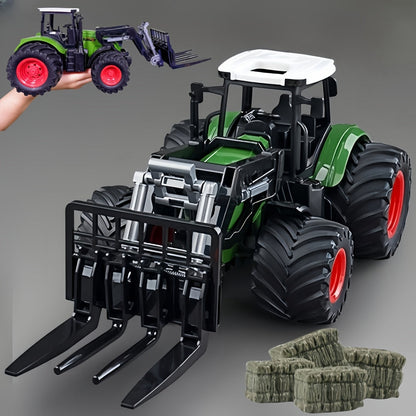 1/24 méretarányú traktor játékkészlet rakodókarral és széna bálákkal