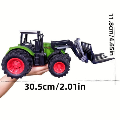 1/24 méretarányú traktor játékkészlet rakodókarral és széna bálákkal