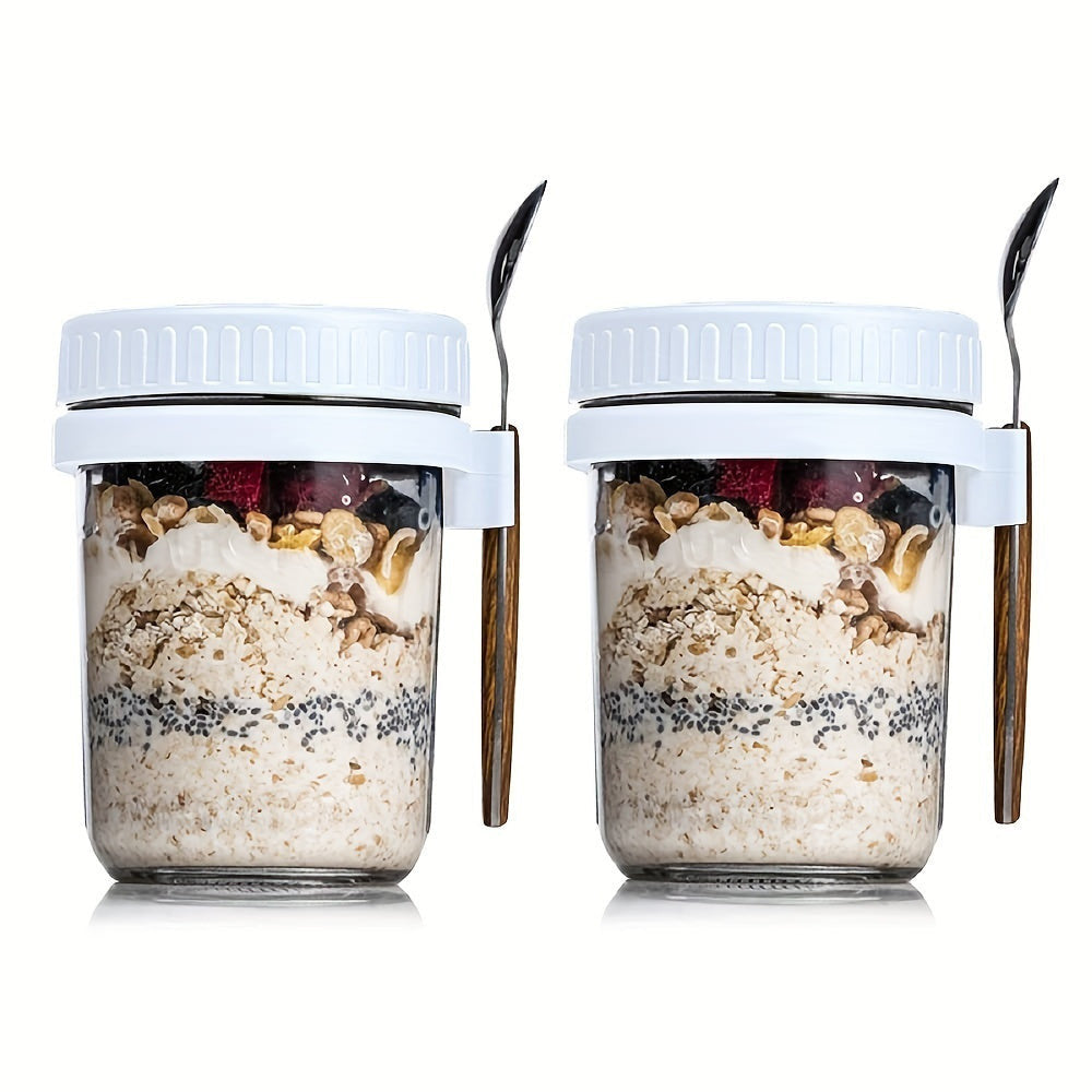 Üveg zabpehely csésze fedéllel és kanállal