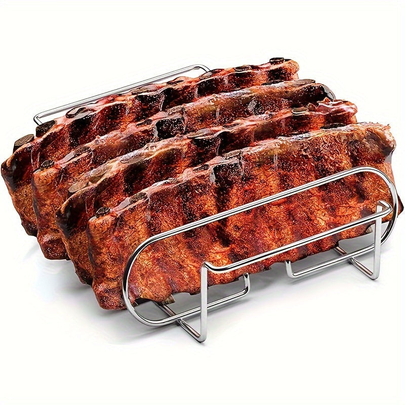 Hordozható tapadásmentes bordatartó, acél BBQ grillrács steakhez és báránybordához