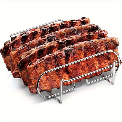Hordozható tapadásmentes bordatartó, acél BBQ grillrács steakhez és báránybordához